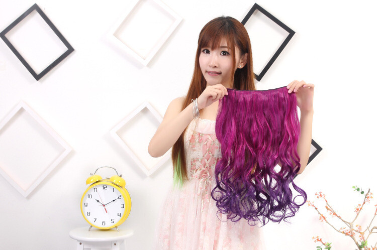 Thick Long Curly Wavy One Piece Clip in on Hair Extensions Ombre Hairpieces
