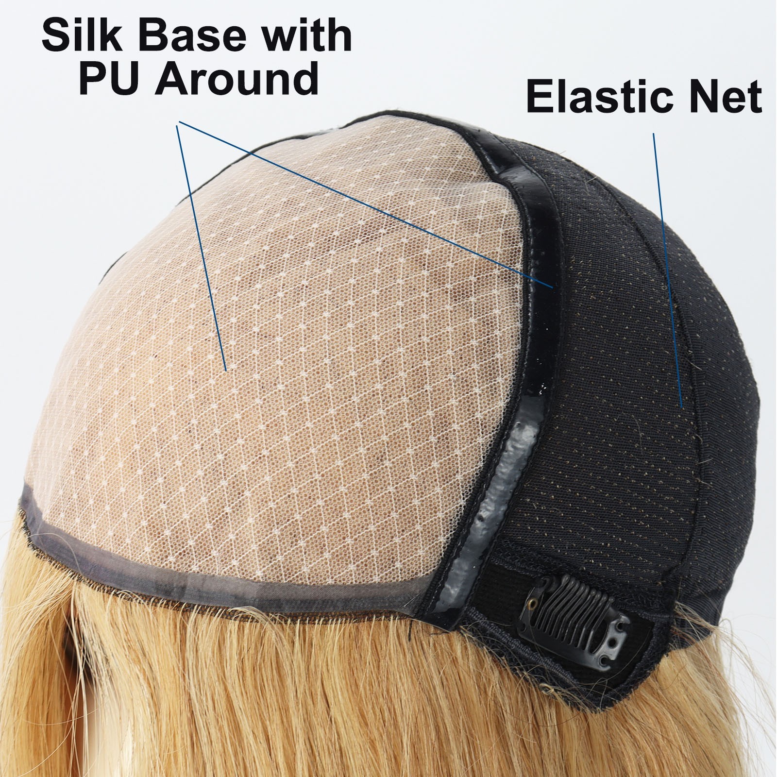 6x6inch Silk Top with PU Around Wig Real Human Hair with Elastic Net Medical Wig
