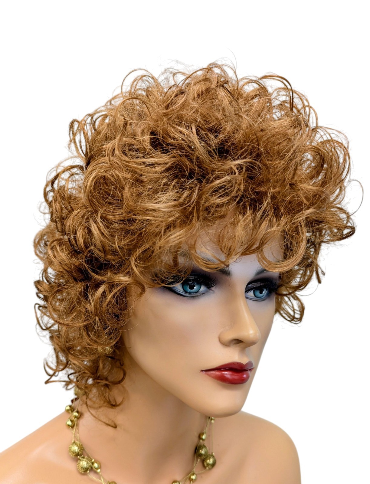 Short Synthetic Tight Curly Strawberry Blonde#27 With Bangs