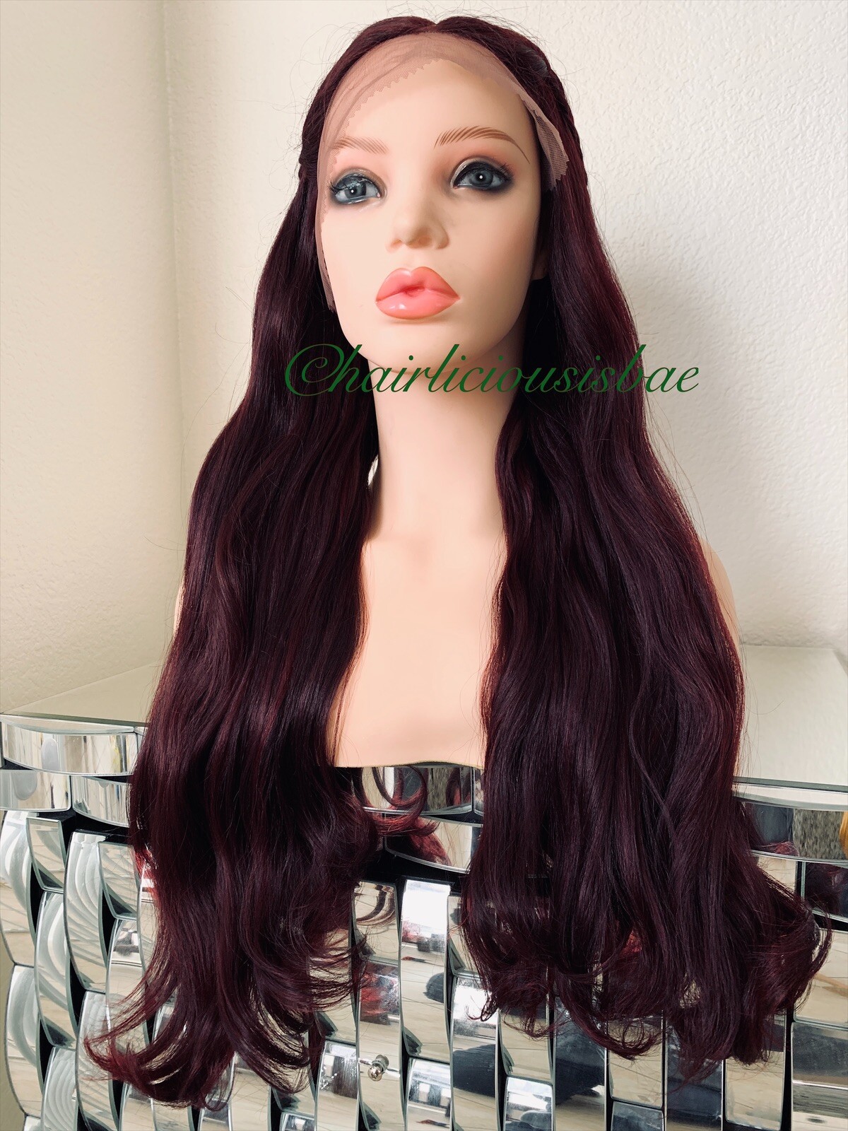 Burgundy Red Wine Wig Lace Front Wavy 24 Inch Long Heat Resistance Ok