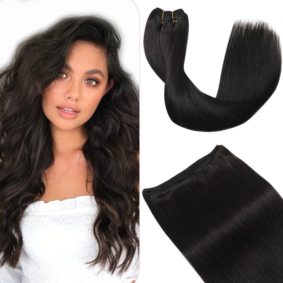 Double Weft Real Hair Extensions Sew In Human Hair Full Head Weave Blonde Thick