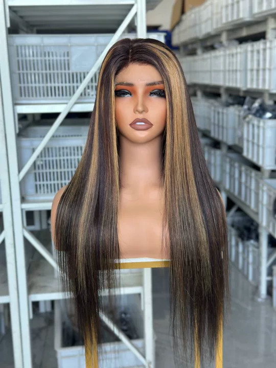 100% Human Hair Highlight Brown 22inch Silk Straight 5×5 HD Lace Frontal Wig