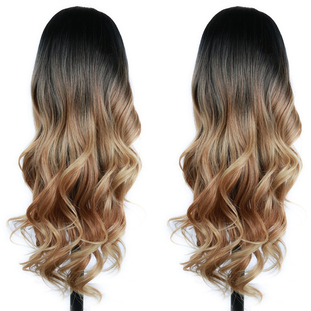 US 1 Pack 23″ Golden Brown to Gold Ombre Long Curly Blonde Wig Synthetic Hair