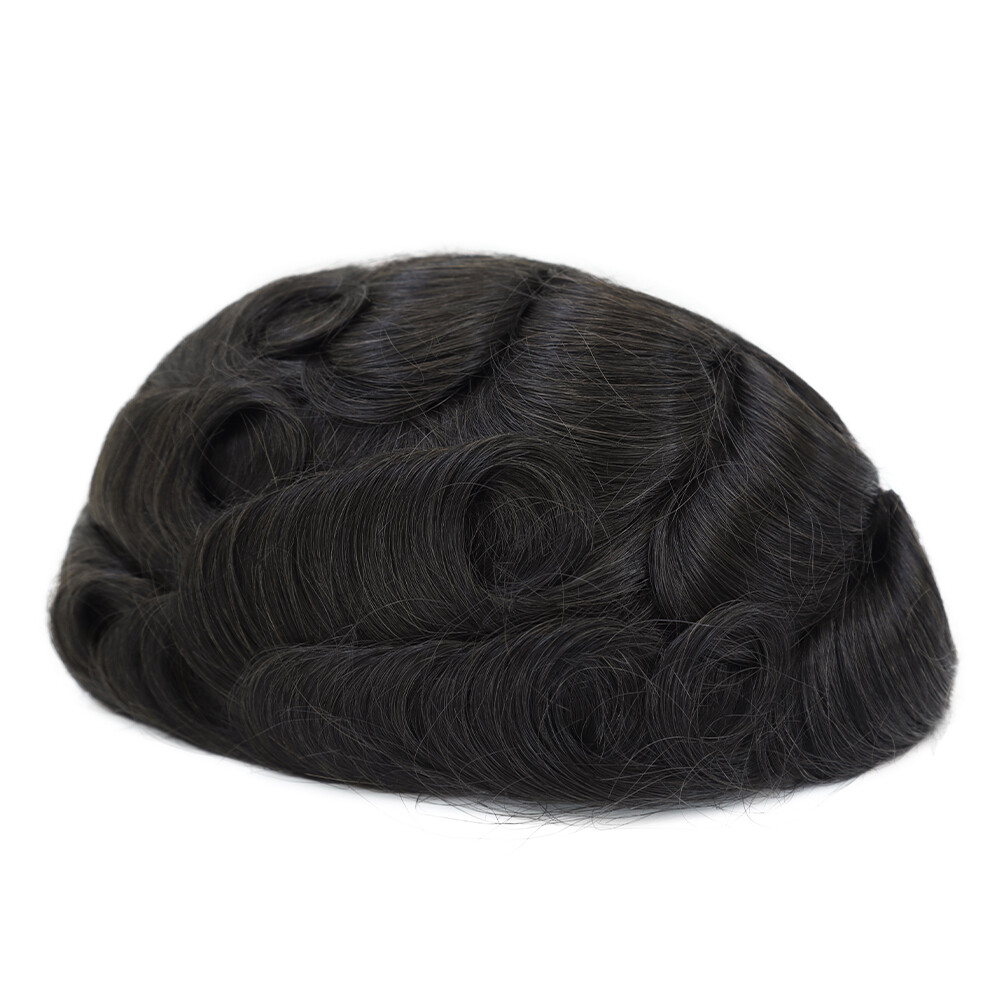 Human Hair Toupee Repelecment System French Lace Breathable Thin Skin Hairpiece