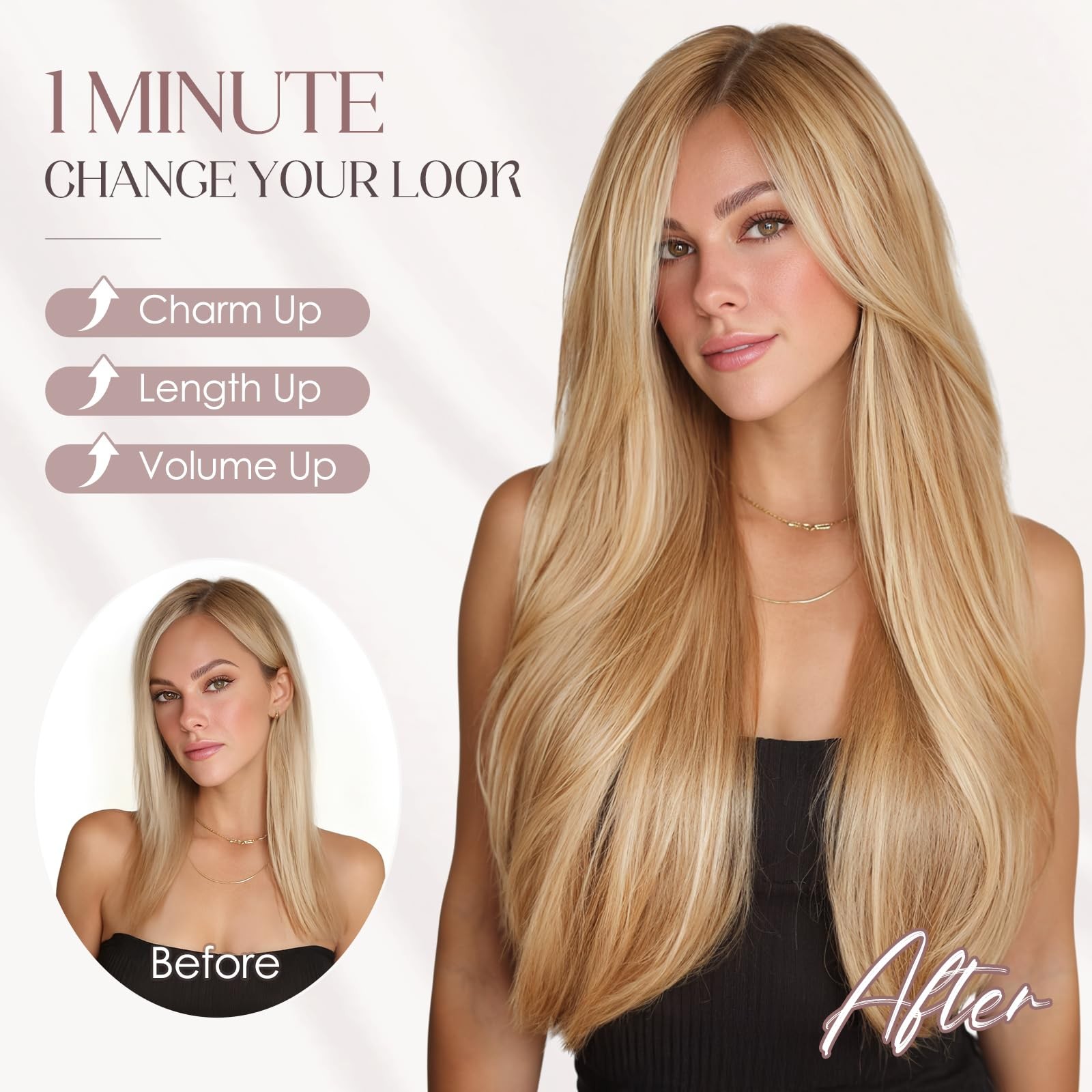 My-Lady Halo Hair Extensions Real Human Hair For Women Golden Brown Bleach