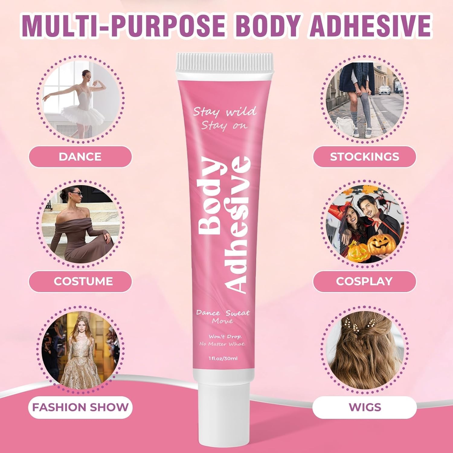 Body Adhesive Glue for Clothes & Skin, Body Glue, Sweat Resistant, Water Wash…