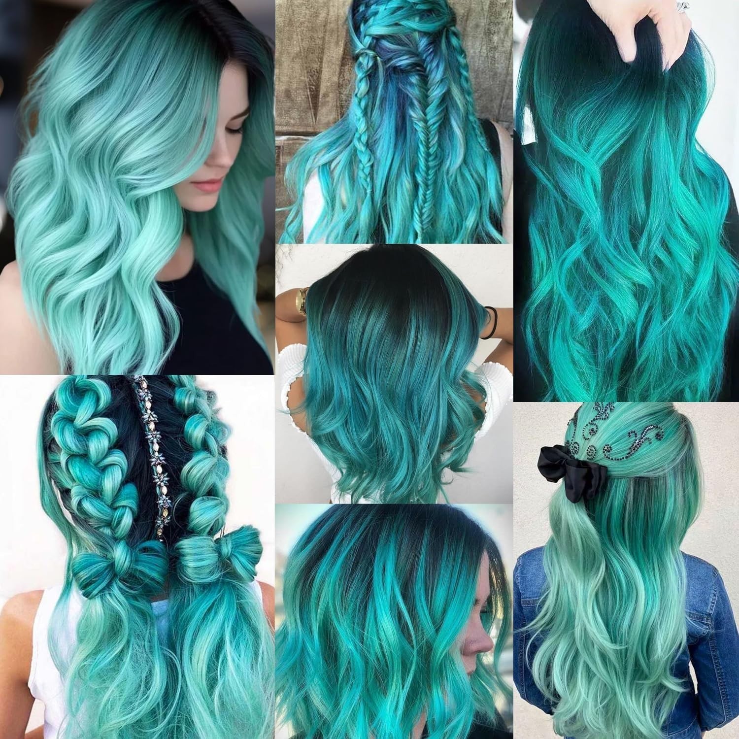 10 PCS 22-Inch Teal Blue Clip-In Extensions – Easy Styling for Women & Girls