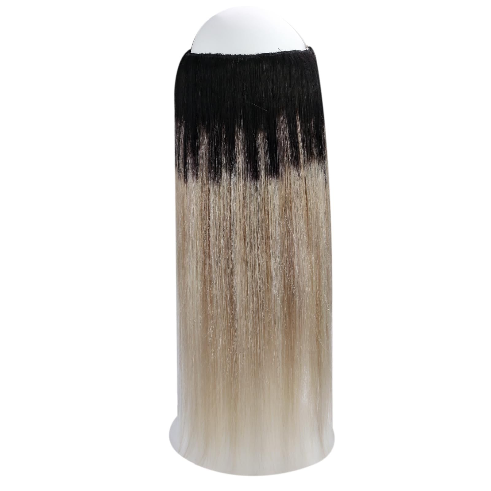 Ugeat Invisible Wire Hair Extensions Real Human Hair Short 12 Inch Ombre Black t