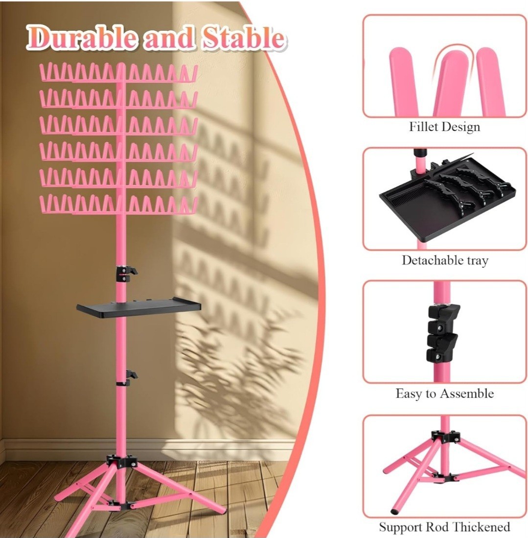 Braiding Hair Rack with Tray, 144 Pegs Height Adjustable Braiding Rack 2 Side