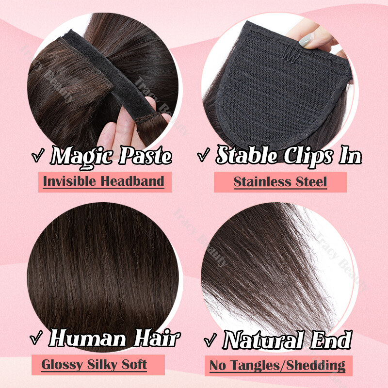 Ponytail Extensions Claw on Clip in 100% Real Remy Human Hair Warp Pony Tail