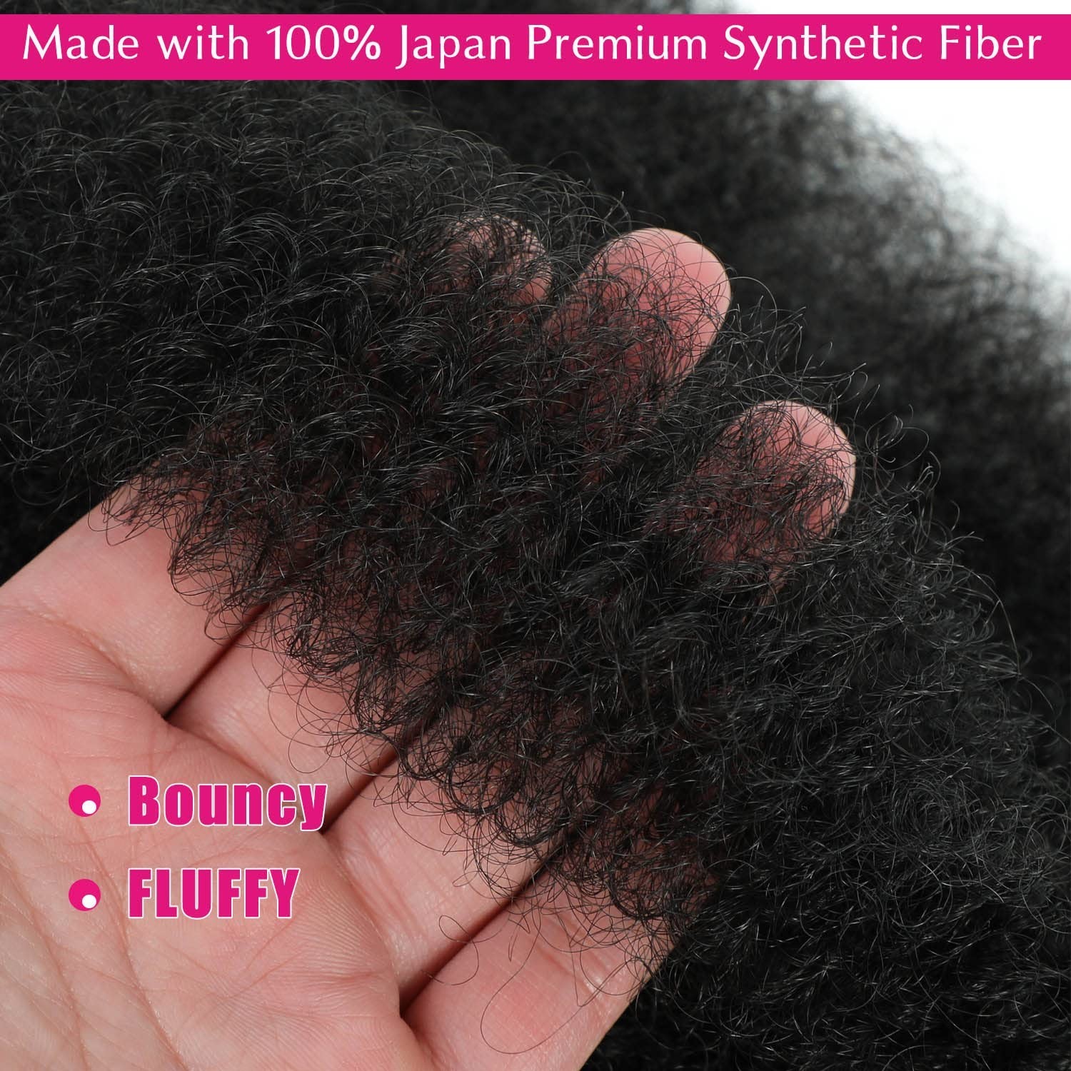 24 Inch Afro Twist Hair Pack of 3, Kinky, Pre-Fluffed Synthetic Fibers