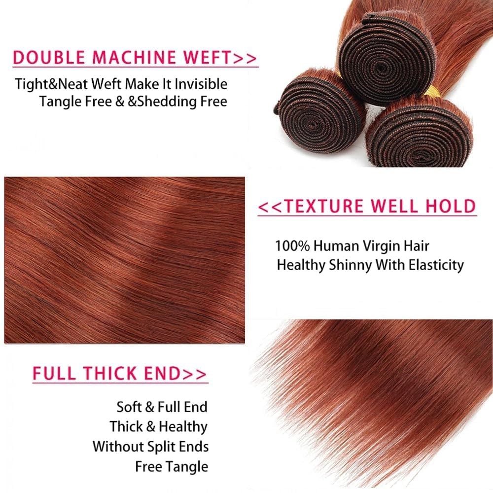 Xddnamei Brazilian Virgin Human Hair Bundles Reddish Brown Color 33 Straight