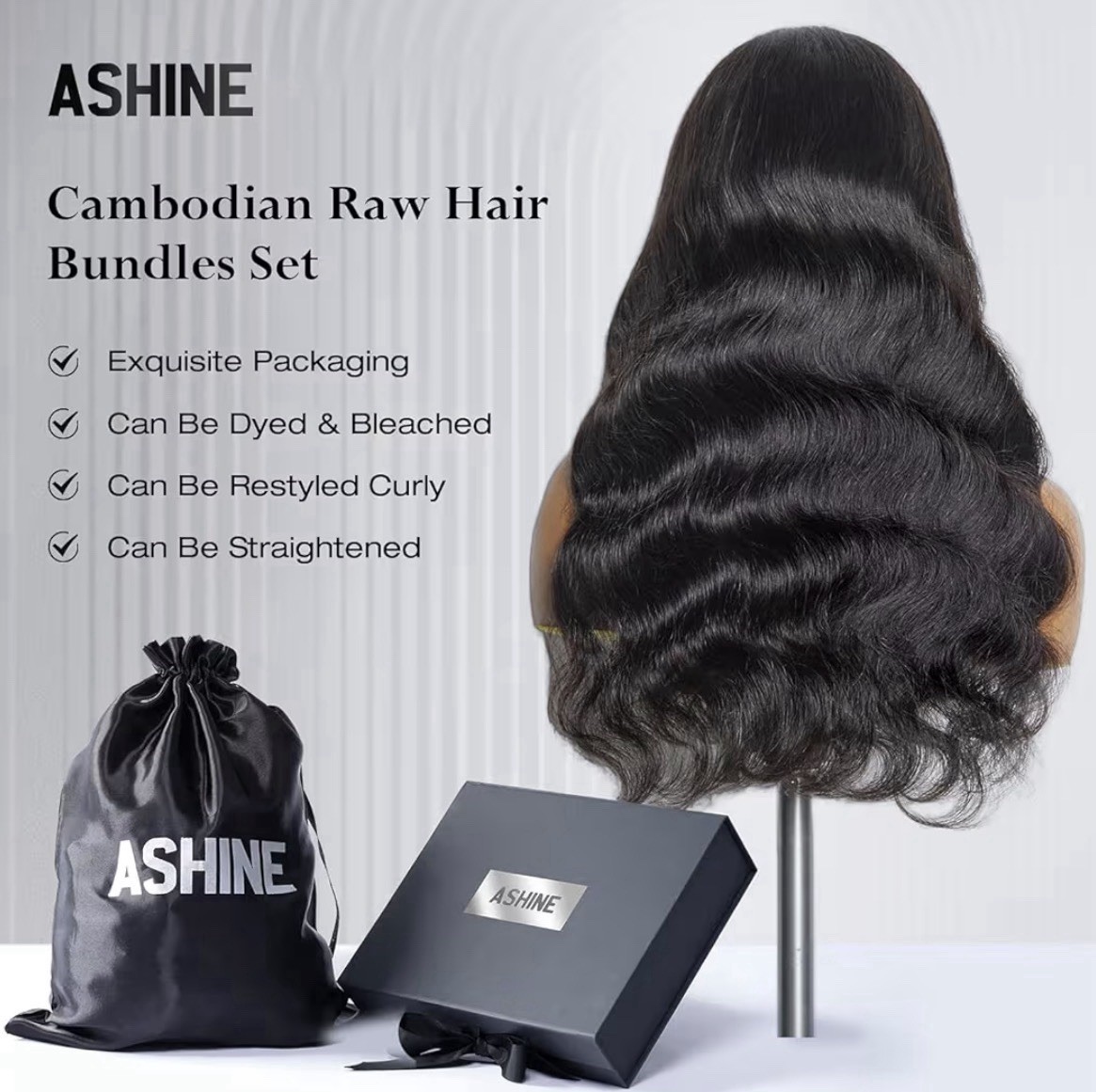 ASHINE Cambodian Raw Human Hair Body Wave Bundles 20 22 24 Inch 3 Pack New