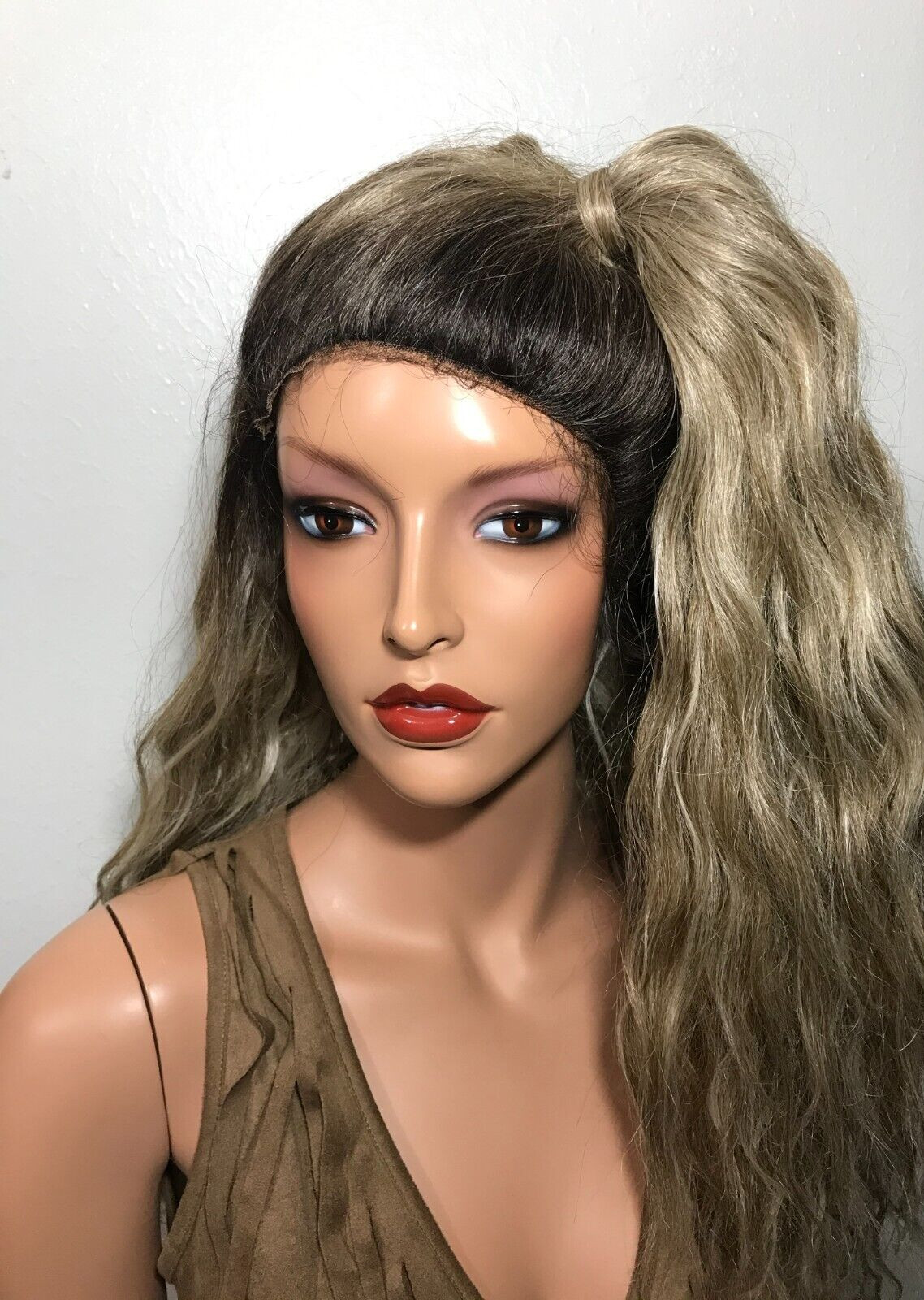 Pre-Owned Fashion Brown And Blonde Long Wavy Up-Do Pony-Tail Lace Front Wig