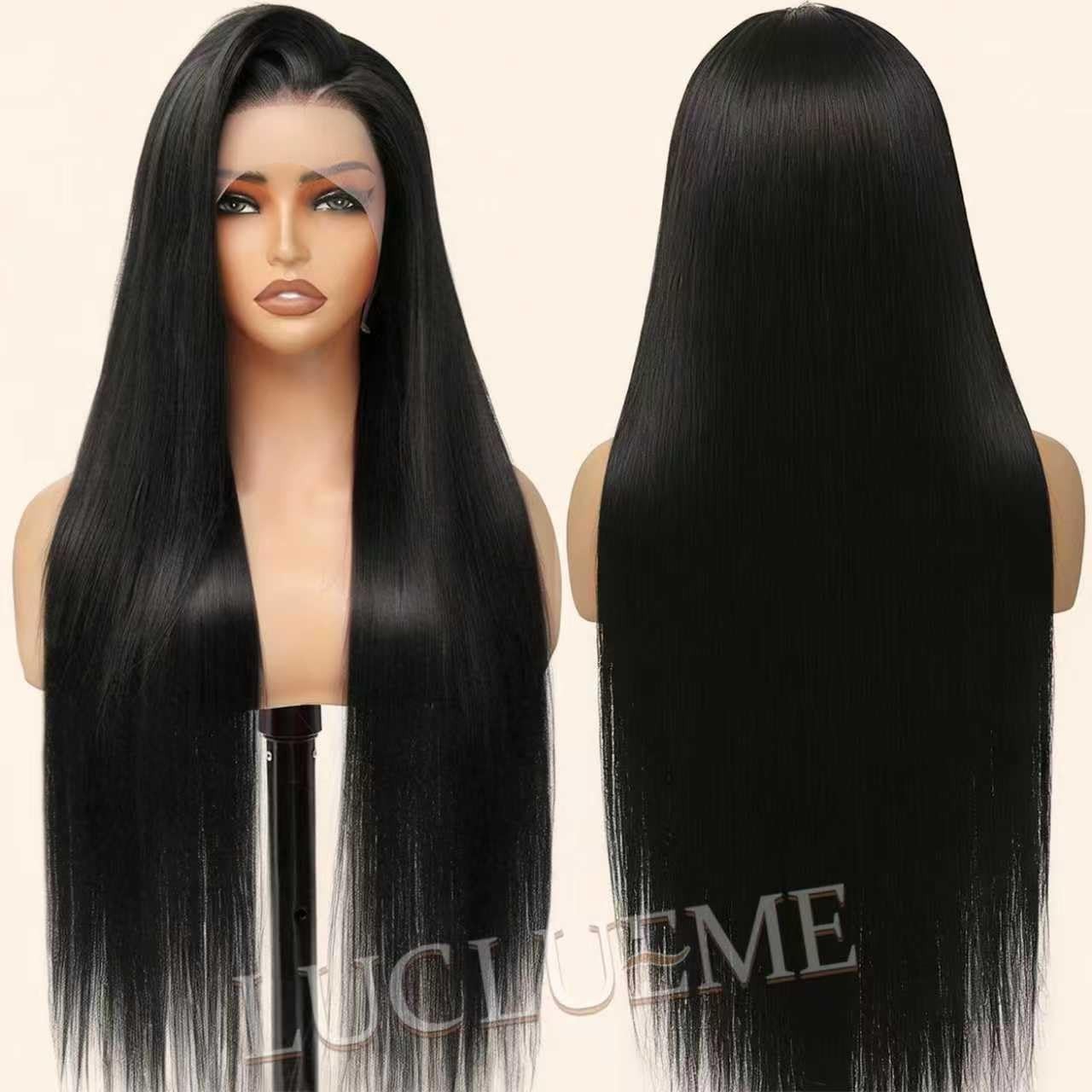32 Inch Human Hair Lace Front Wig 200 Density Straight Glueless Pre Plucked