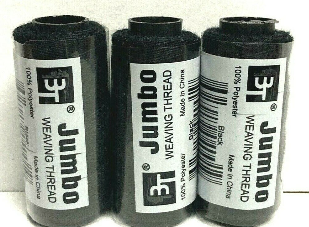 3 BLACK JUMBO WEAVING THREAD FOR WEFT HAIR BRAID EXTENSIONS ETC 100% POLYSTER.