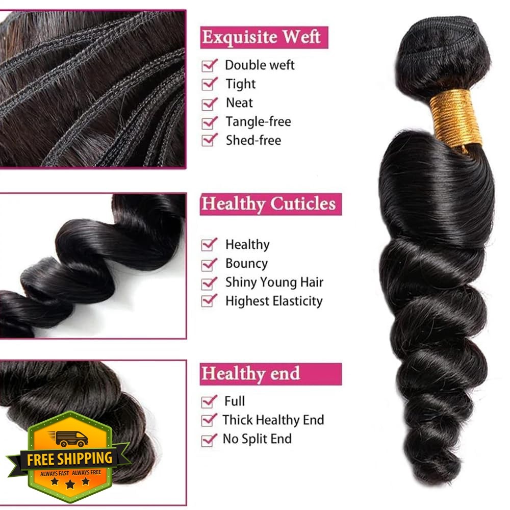Shoaiye 24 26 28 Inch 1B Loose Wave human hair bundles