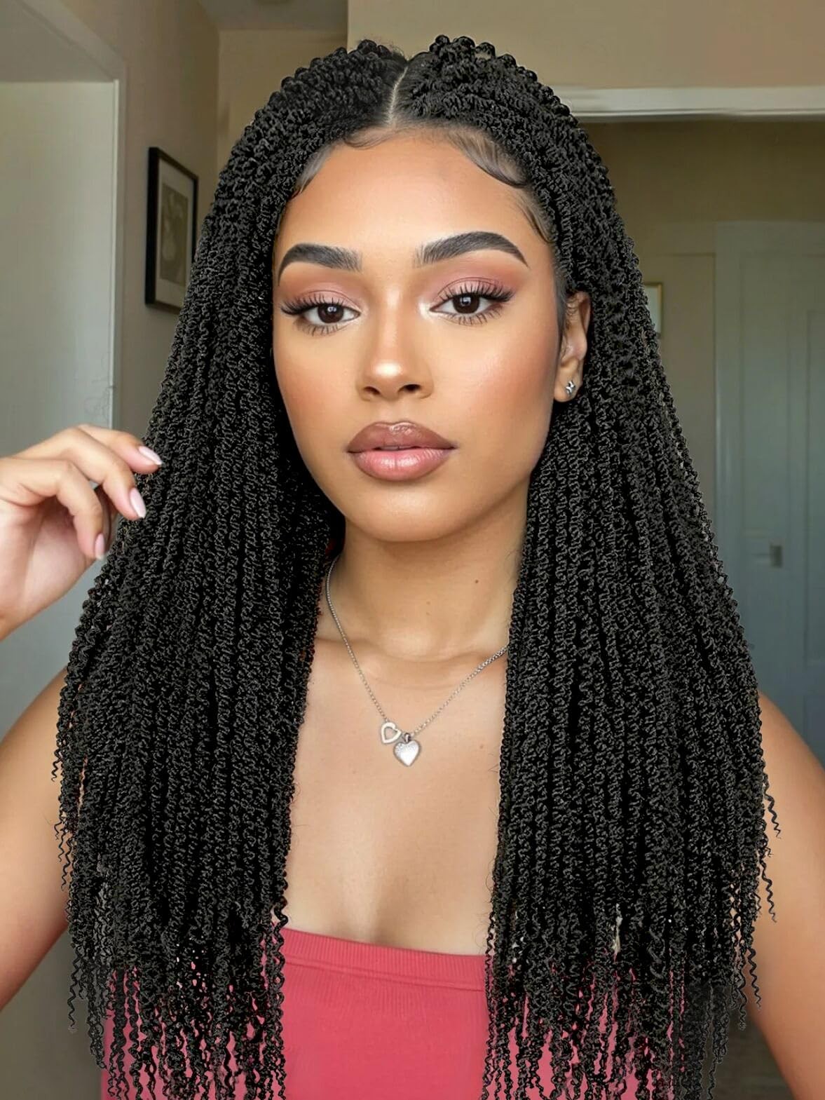 Full Double Lace Mini Twist Braid Black Spiral Coiled Wig with Baby Hair