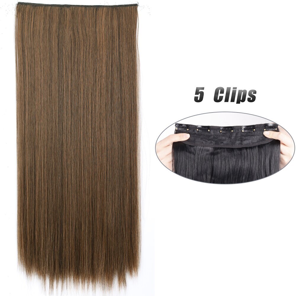 Synthetic 5 Clip In Hair Extension Long Straight Hairstyle Hairpiece Black Brown
