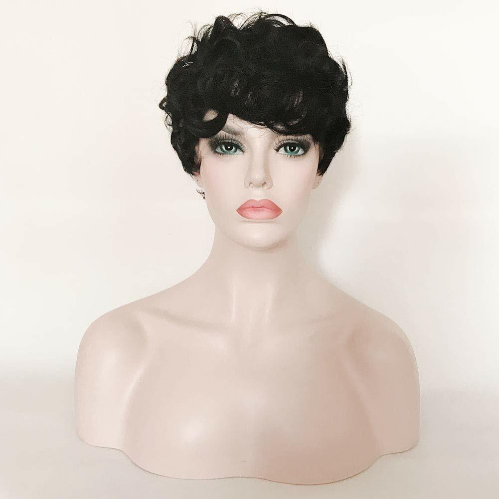 Short Black Curly Wig Pixie Cut Human Hair Wigs No Lace Glueless Wave Wig Soft