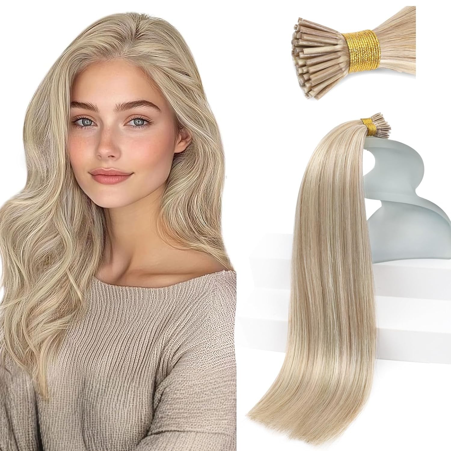 Sunny Hair I-TIP 16in Ash /Bleach Blonde Hair Extensions – I-TIP_P18-613_16_50G3