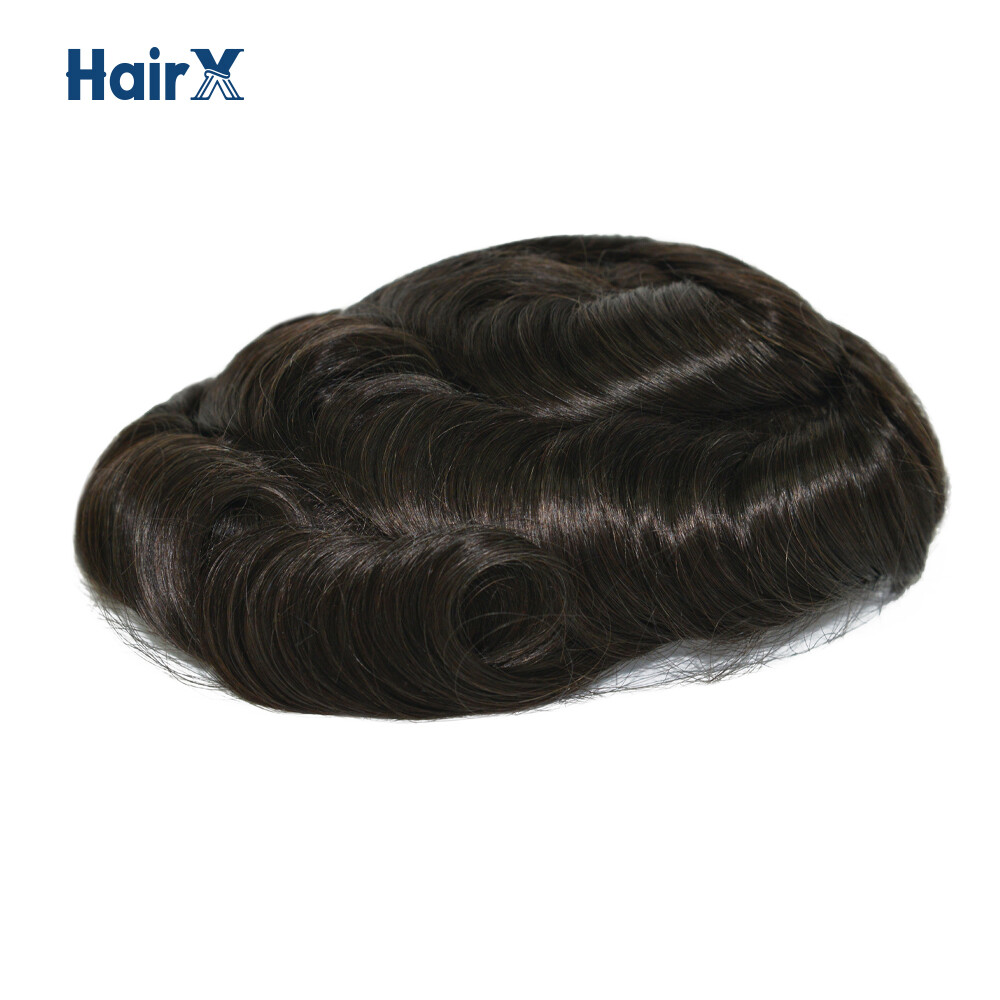 HAIRX Mens Toupee Fine Mono Hair Replacement System Poly Coating Hairpiece #1B