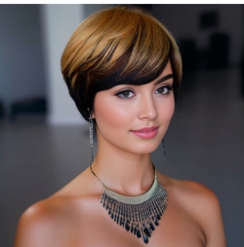 Pixie Cut Human Hair Short Wigs for Women Glueless Black Brown Blonde Mixed Wigs
