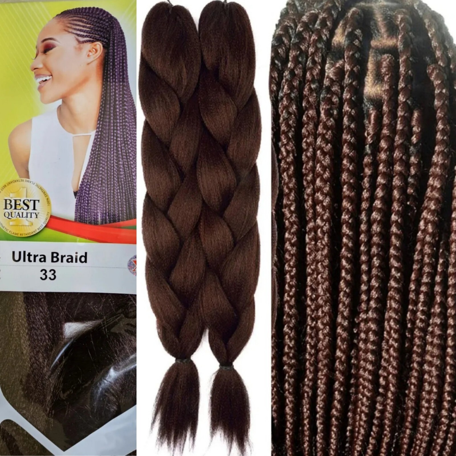 African X-pression Xpression 82″ 100% Synthetic Braiding Hair # 33 Dark Brown