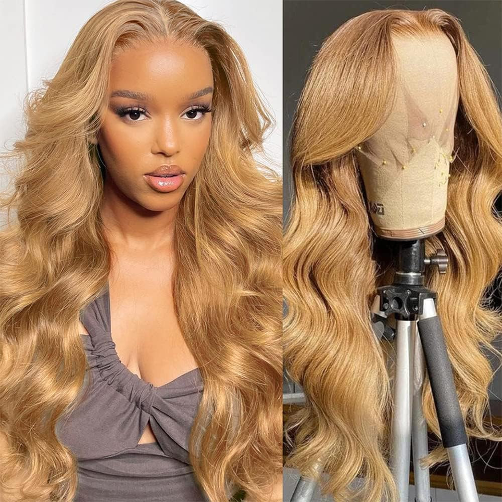 30″ Honey Blonde Body Wave HD Lace Front Wig – 250% Density Human Hair