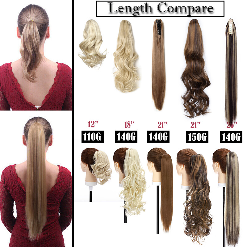 Claw on Ponytail Clip in Hair Extensions Straight Curly Long Hair Piece 140G US