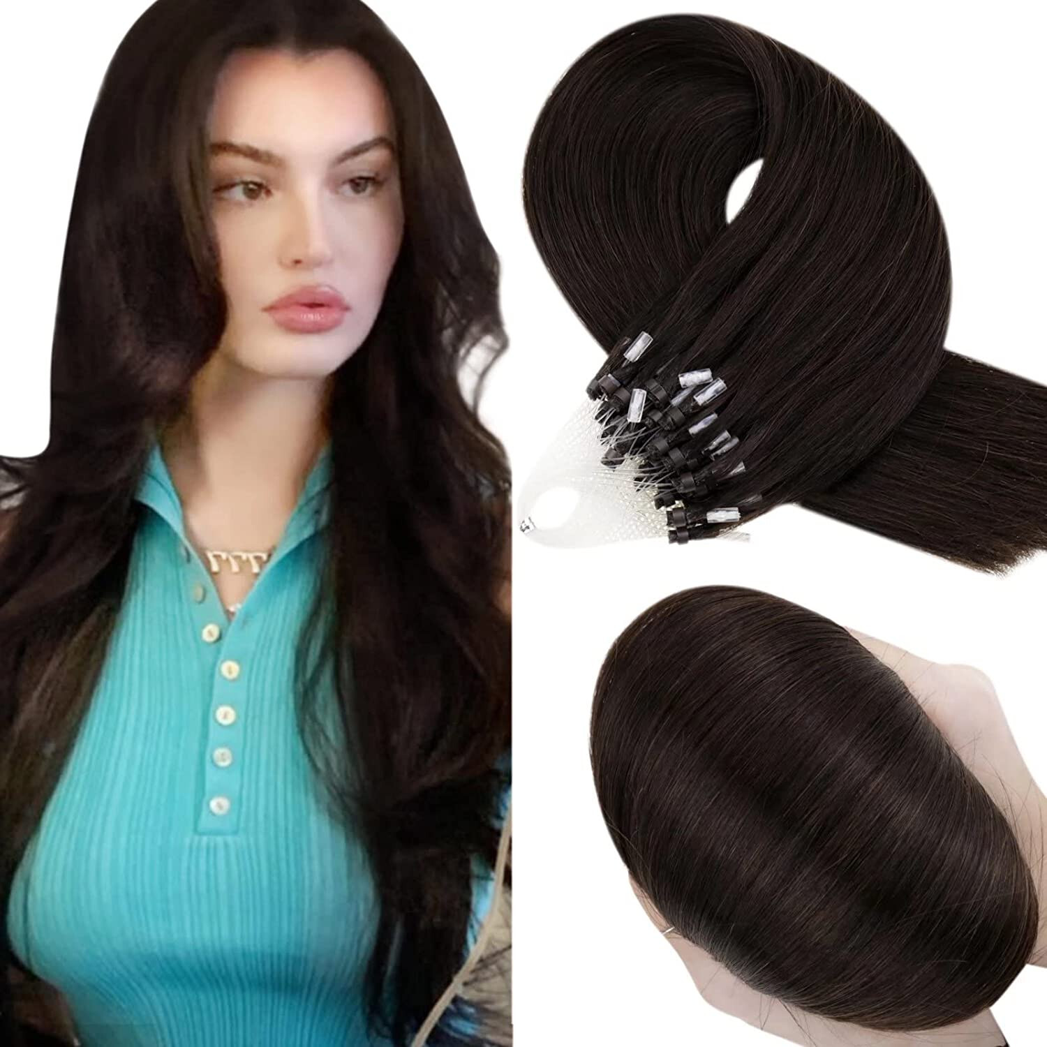 Micro Link Hair Extensions Loop Micro Ring Beads Tip Real Remy Human Hair16-26in