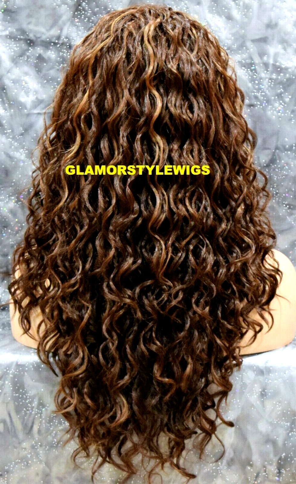 LACE FRONT FULL WIG LONG LAYERED CURLY BROWN AUBURN MIX HEAT OK NWT