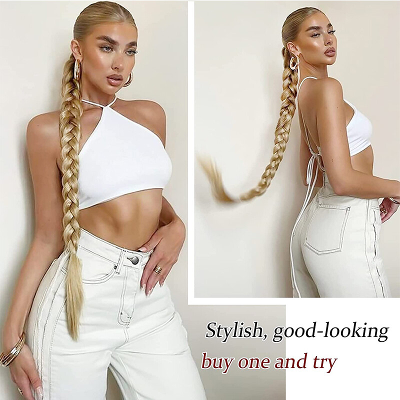 Mega Long 34in DIY Braids Ponytail Tie Wrap On Braid Pony Tail Hair Extensions