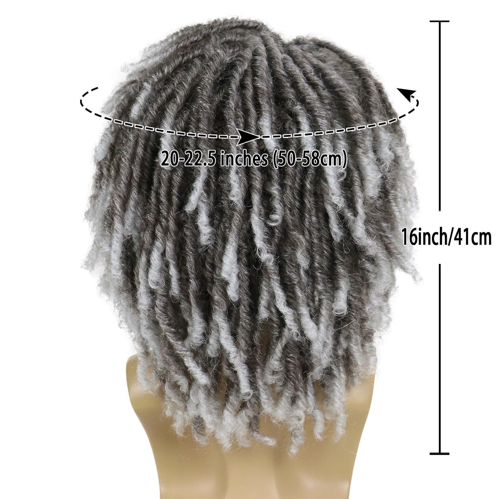Fake Dreads Wigs with Bangs Ombre Grey Color Rocker Rasta Hair Dreadlocks Med