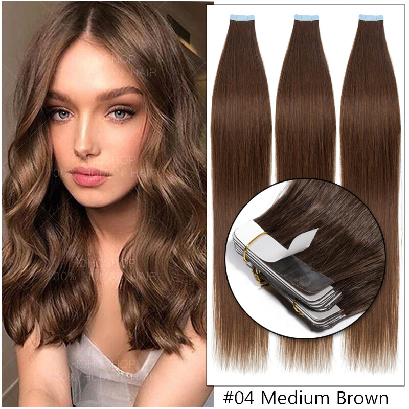 80PCS Full Head Thick Tape in Remy Human Hair Extensions Skin Weft Balayage Soft
