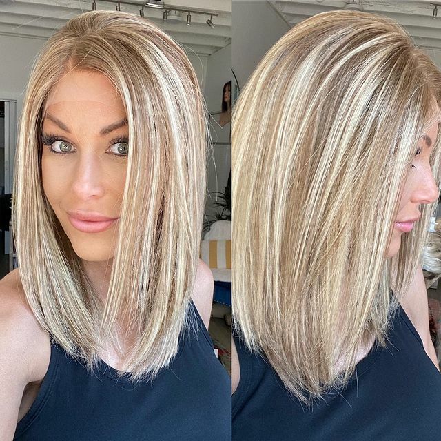 Long Straight Bob Wigs Blonde Mix Brown Highlight Lace Front Wigs