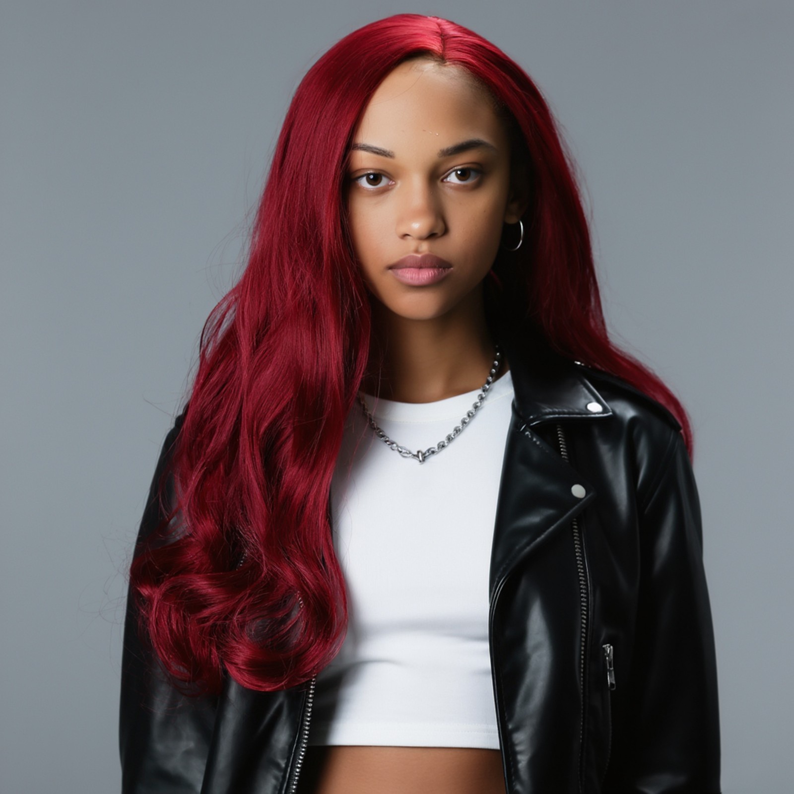 Deep Wave Wig Long Burgundy Red 28 Inch with Middle Part for Everyday Styling
