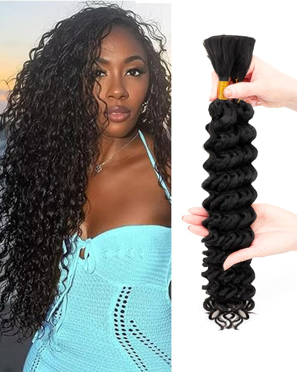 Deep Wave Bulk Braiding Hair-Wet and Wavy Human Braiding Hair,18 Inches 2 Bundle