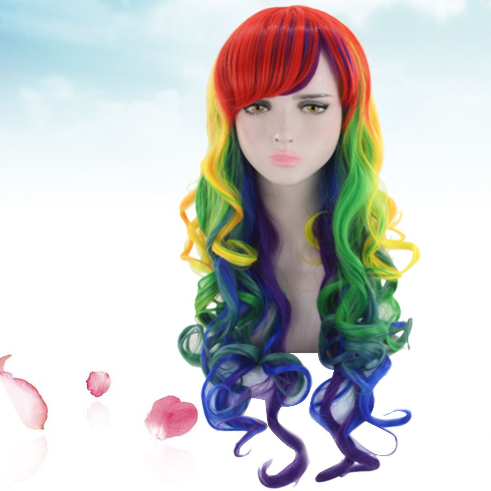 Gradient Color High Temperature Fiber Wig Wavy Curly Hair Wig for Cosplay Party