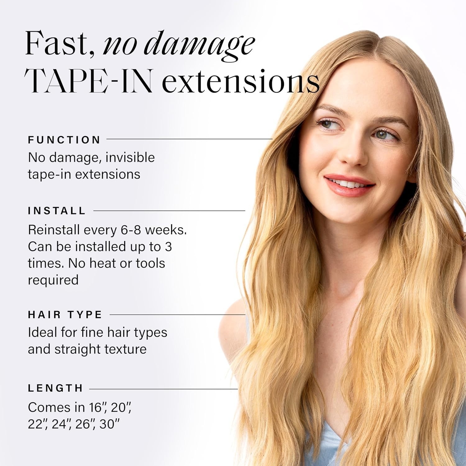 Luxy Tape-In Extensions – 30″ Buttercream Blonde – 100% Virgin Human Hair (50g)