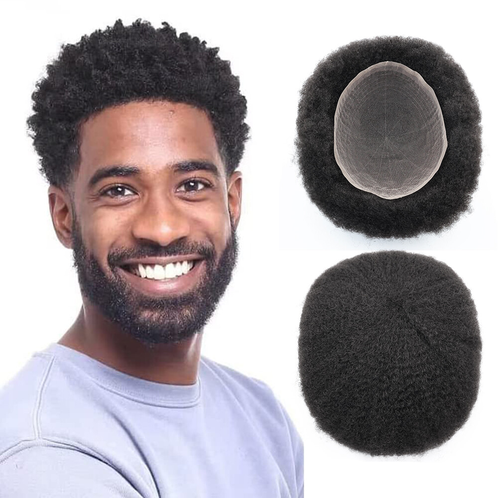 Afro Curly Full Lace Toupee African American Mens Toupee Human Hair 4mm Afro