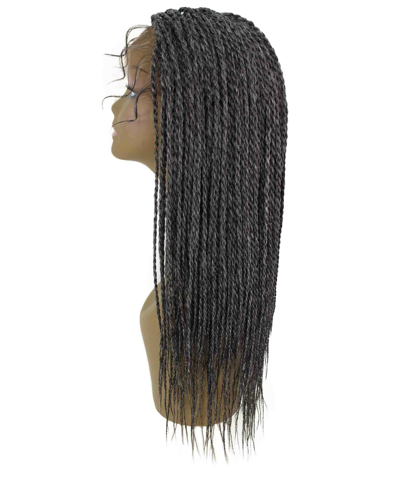 LUXLUXE Nikkita Straight 25″ Long 4X4 Hand-Tied Lace Braided Wig, Charcoal Grey