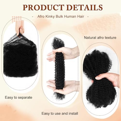 Spring Twist Hair Afro Kinkys Bulk Human Hair 10 Inch（1Pack） Natural Black