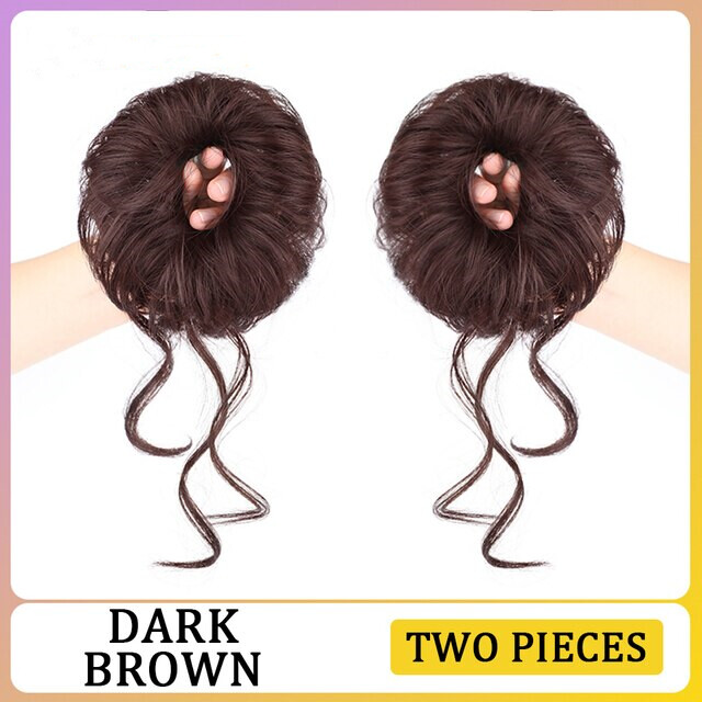 2 Pieces Girls Messy Hair Bun Hair Scrunchies Extension Curly Wavy Messy Chignon