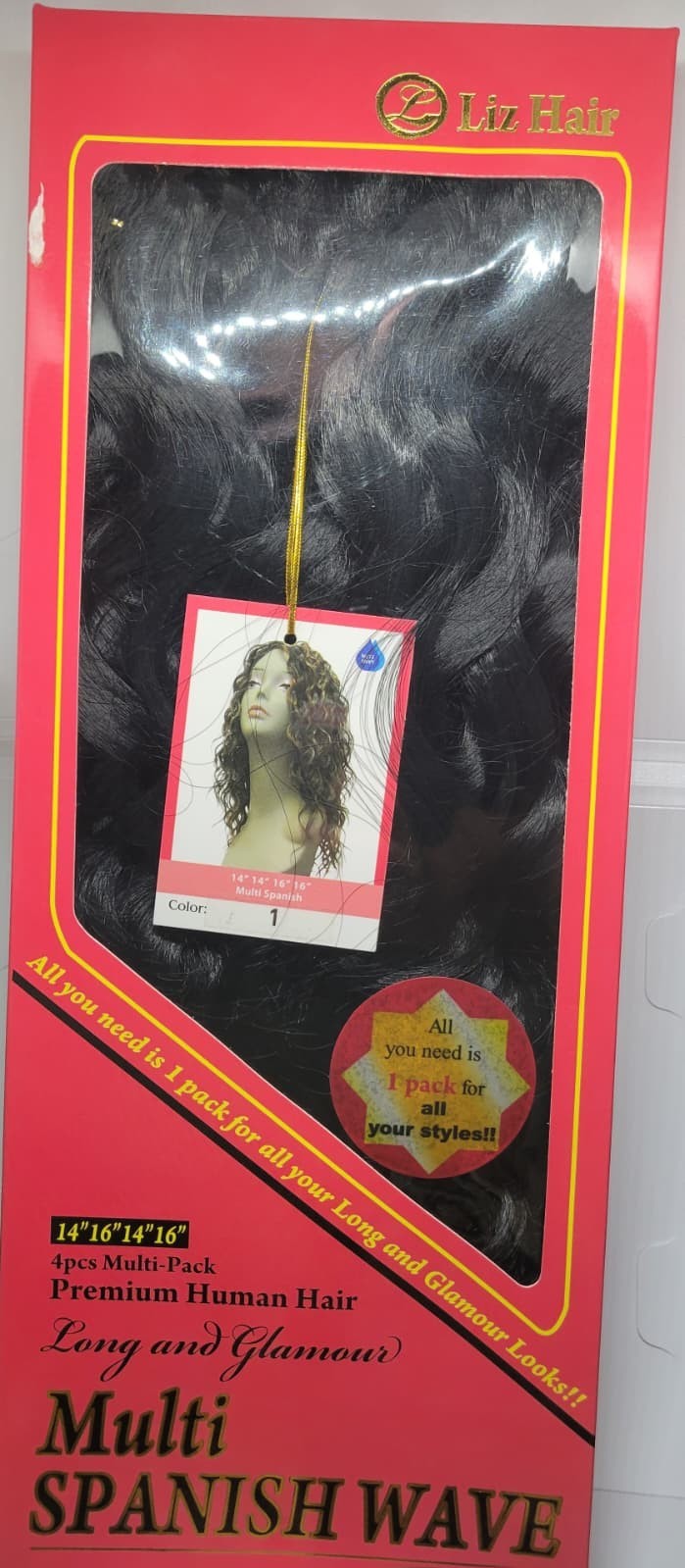 New Black 4pcs Multi Pack 2×14″ 2×16″ Spanish Wave Extensions