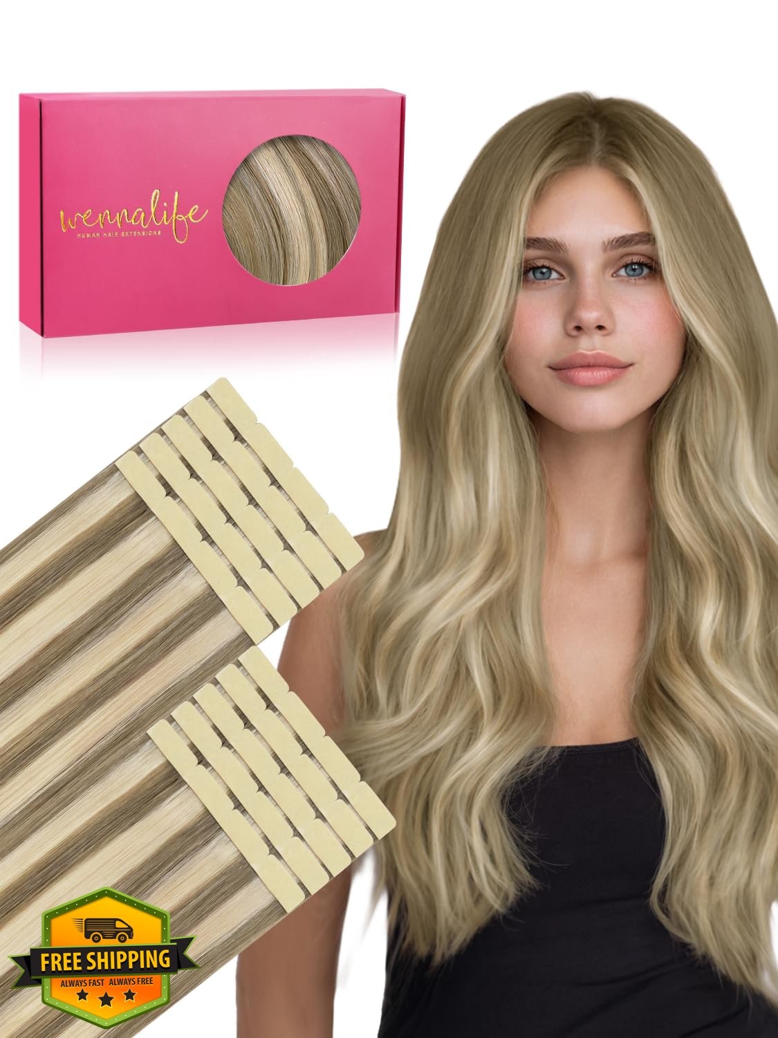 Wennalife 8cm 16″ Ash Brown Platinum Highlights Tape In