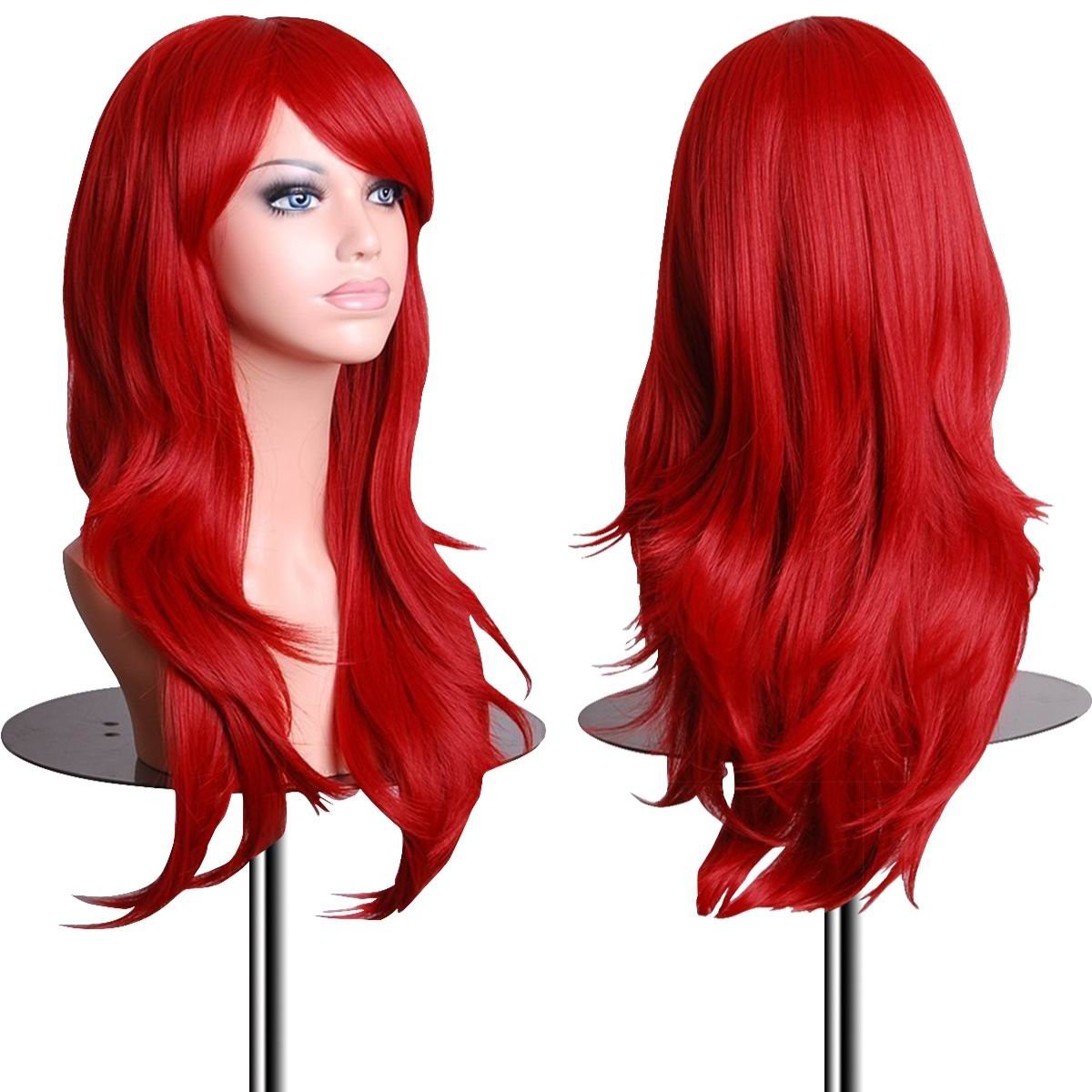New Best 28 inch Wavy Curly Cosplay Wig With Cap and Comb Red Free Shipping