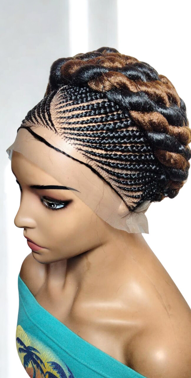 Braided Wig. Cornrow with Jumbo Twist Braids Puff Knots Full Lace with baby hair