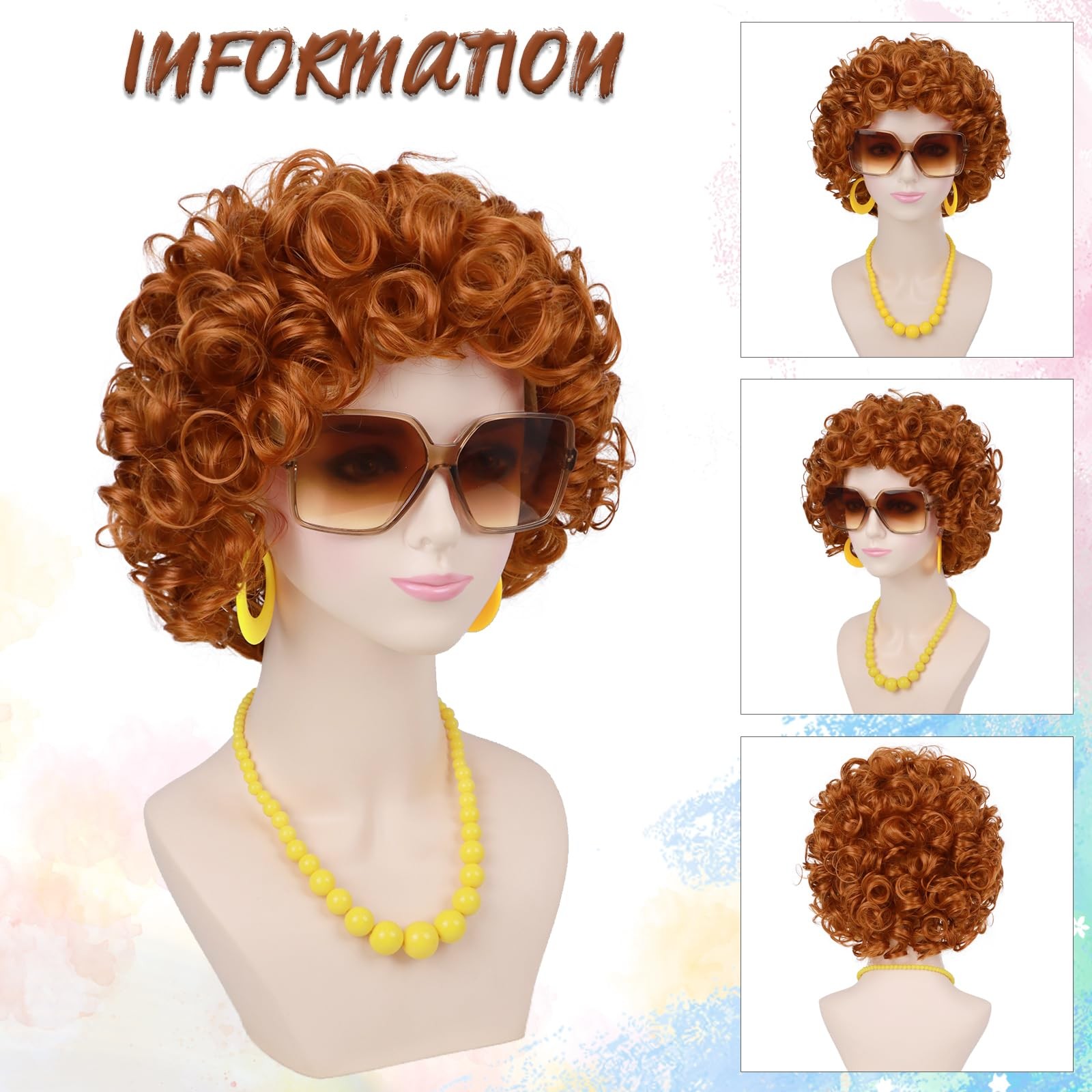 Orange for Landlady Costume Red Orange Curly Synthetic With Yellow Jewelry Ne…