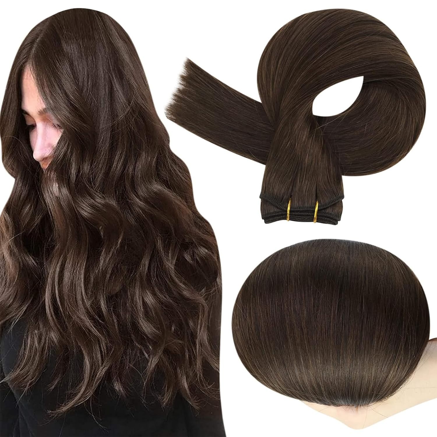 Real Remy 22 Inch Sew-In Hair Extensions – Soft Double Weft Weaves in Dark Brown